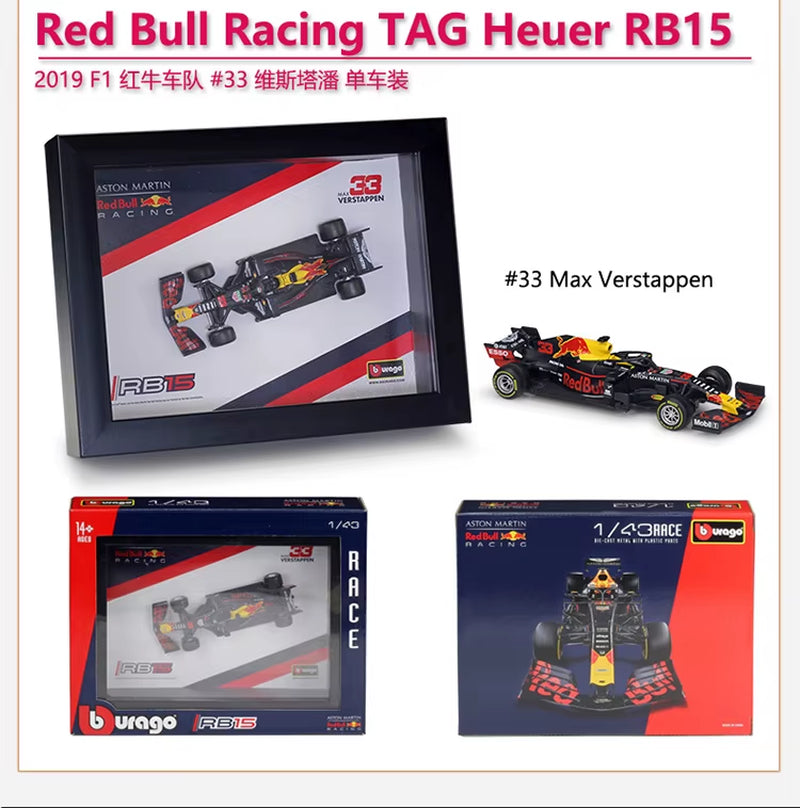 Bburago 1:43 F1 Racing Red Bull RB15 RB16B W10  Model Photo Frame 